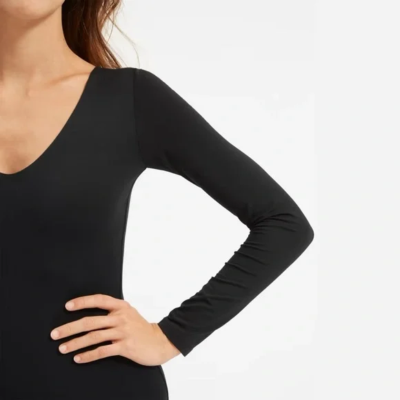 Everlane The Long-Sleeve V-Neck Bodysuit Black Size XS NWOT - Picture 4 of 7